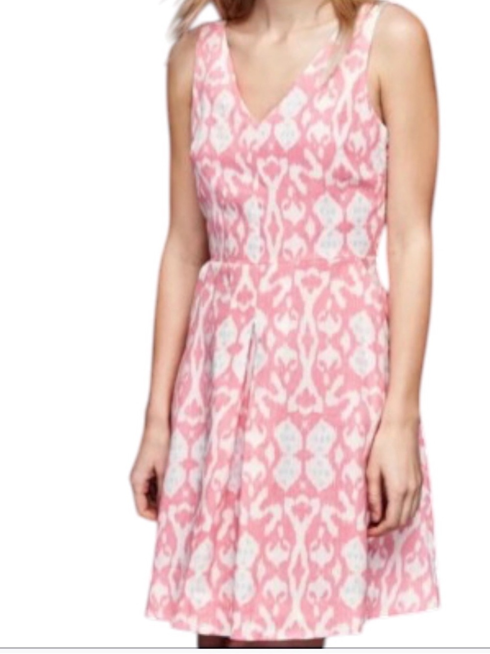 GAP Linen Fit and Flare Pink and White Sleeveless V-Neck Mini Dress
